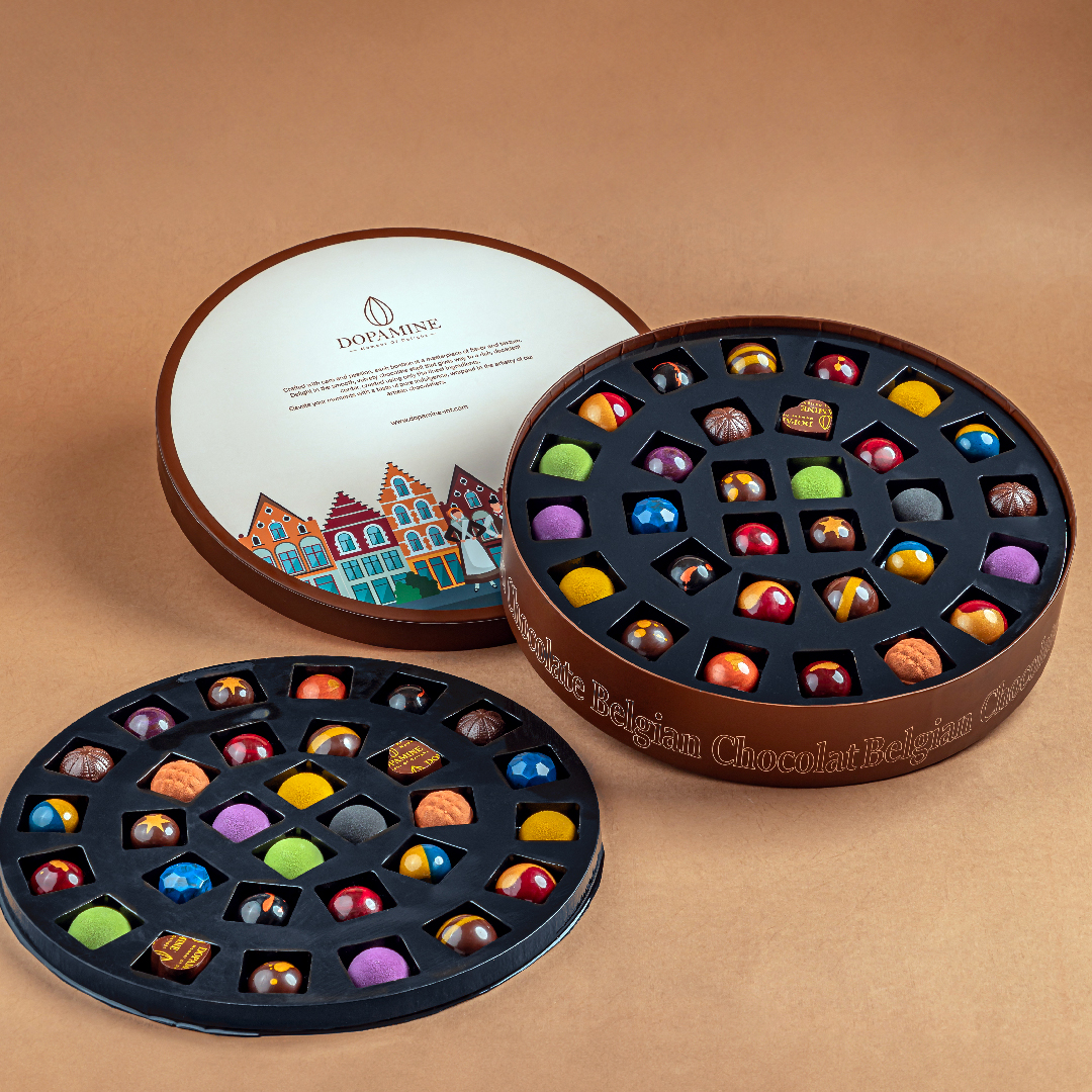 60 Assorted Chocolate Bonbons - Round Box